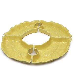 Vintage California Pottery Ceramic Lazy Susan Leaf Serving Tray Appy Dish Yellow